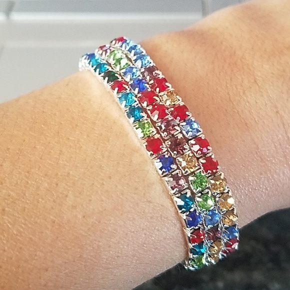 Silver Rainbow Elastic Stretchy Bracelet 6" 7"
